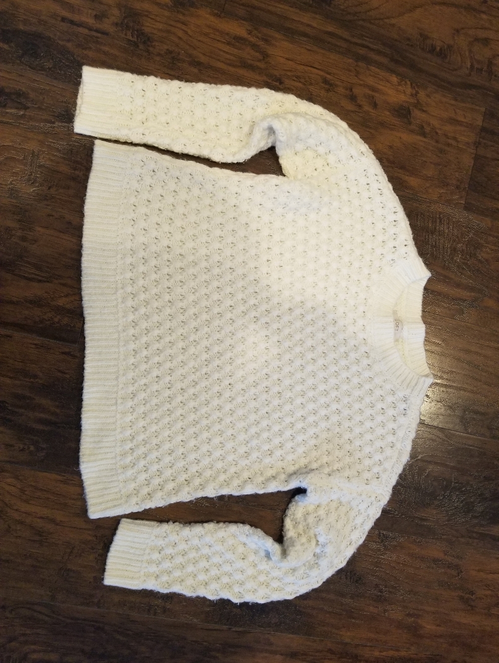 LOFT Cream Textured Crewneck Sweater Size Large L